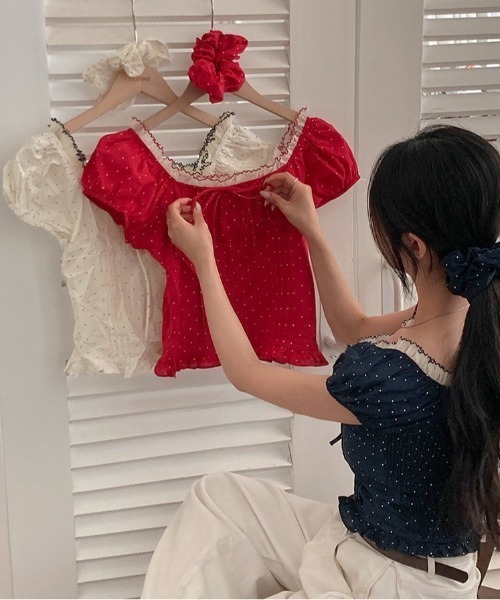 almo（アルモ）の「【LAMPOON】ドットシュシュセットブラウス（シャツ/ブラウス・レディース・ネイビー/ホワイト/レッド・FREE）」の4枚目の写真