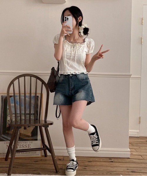 almo（アルモ）の「【LAMPOON】ドットシュシュセットブラウス（シャツ/ブラウス・レディース・ネイビー/ホワイト/レッド・FREE）」の14枚目の写真