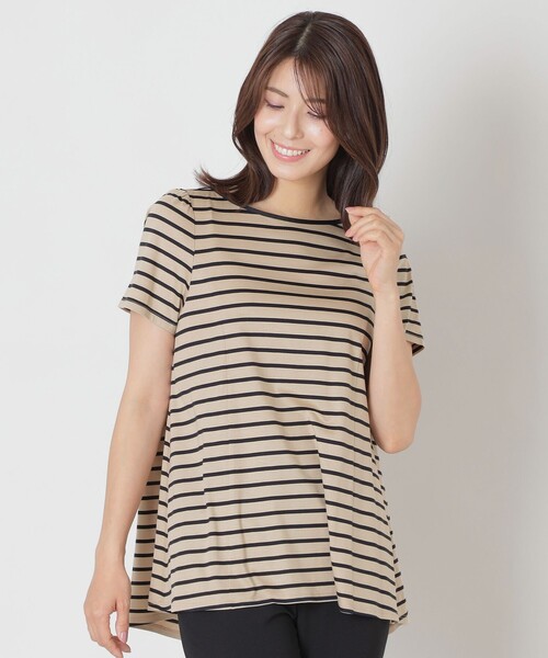 TO BE CHIC(トゥー ビー シック)の「バックリボン ボーダーチュニック(Tシャツ/カットソー・レディース・ベージュ/ブラック・40/42)」の2枚目の写真