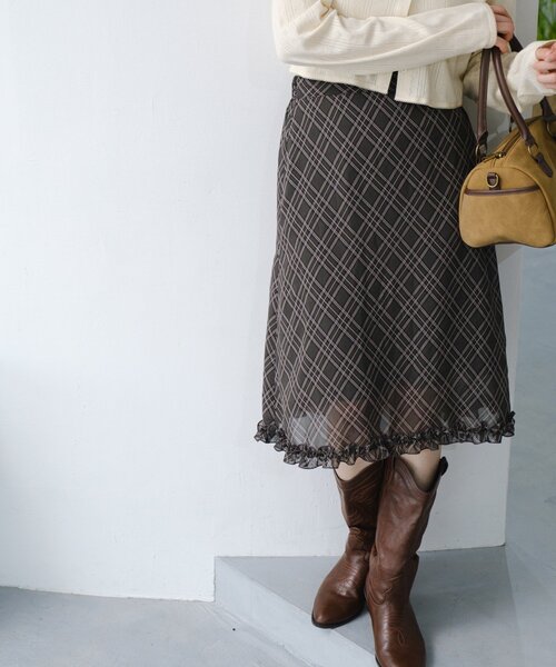 Kastane（カスタネ）の「チェックシアーミドルスカート（スカート・レディース・グリーン・FREE）」の3枚目の写真