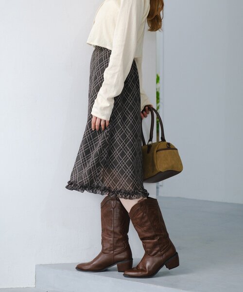 Kastane（カスタネ）の「チェックシアーミドルスカート（スカート・レディース・グリーン・FREE）」の6枚目の写真