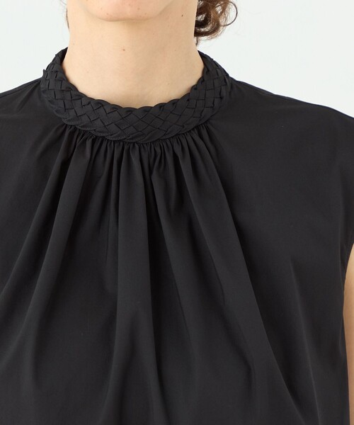 美品　トゥモローランド　ストレッチブラウス　黒　ふんわり袖　半袖　きれいめ ブラックコンビネーション フリルブラウス （シャツ・ブラウス