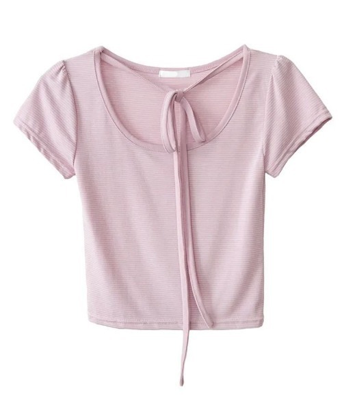 LADY LIKE（レディライク）の「チョーカー風デザインミニボーダー半袖Tシャツ（Tシャツ/カットソー・レディース・ホワイト/ピンク・M）」の7枚目の写真