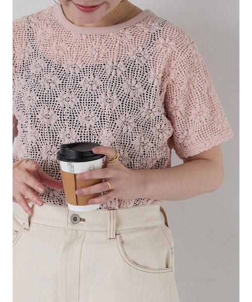 ehka sopo(エヘカソポ)の「花メッシュプルオーバー(Tシャツ/カットソー・レディース・オフホワイト/ブラック/ピンク・F)」の3枚目の写真