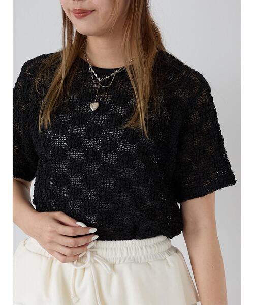ehka sopo(エヘカソポ)の「花メッシュプルオーバー(Tシャツ/カットソー・レディース・オフホワイト/ブラック/ピンク・F)」の1枚目の写真