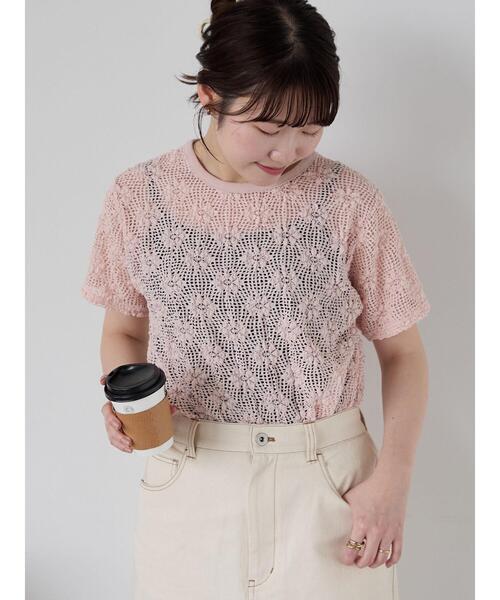 ehka sopo(エヘカソポ)の「花メッシュプルオーバー(Tシャツ/カットソー・レディース・オフホワイト/ブラック/ピンク・F)」の5枚目の写真