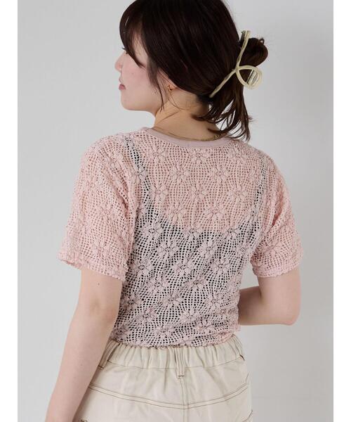 ehka sopo(エヘカソポ)の「花メッシュプルオーバー(Tシャツ/カットソー・レディース・オフホワイト/ブラック/ピンク・F)」の6枚目の写真
