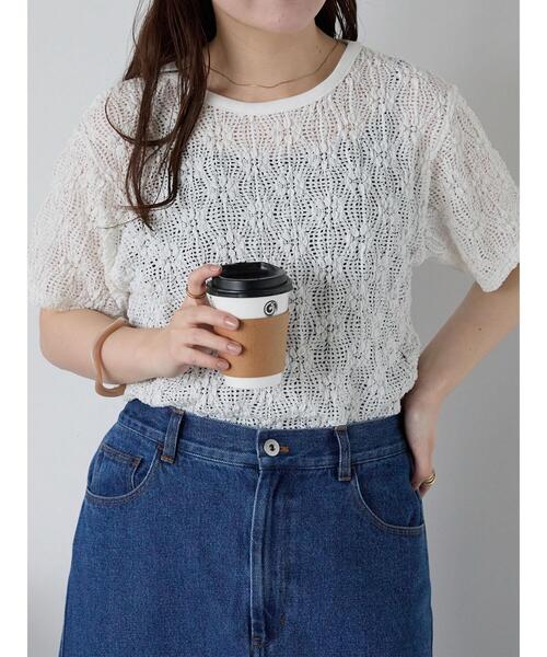 ehka sopo(エヘカソポ)の「花メッシュプルオーバー(Tシャツ/カットソー・レディース・オフホワイト/ブラック/ピンク・F)」の12枚目の写真