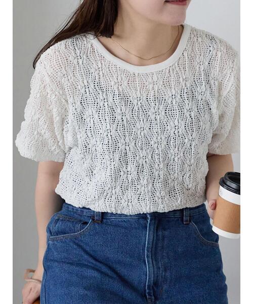 ehka sopo(エヘカソポ)の「花メッシュプルオーバー(Tシャツ/カットソー・レディース・オフホワイト/ブラック/ピンク・F)」の13枚目の写真
