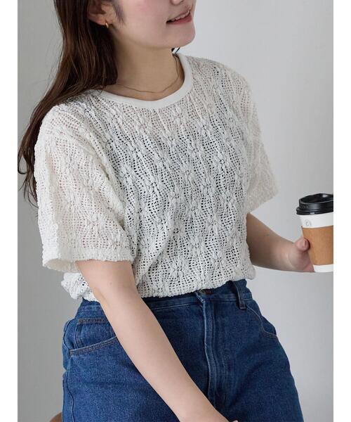ehka sopo(エヘカソポ)の「花メッシュプルオーバー(Tシャツ/カットソー・レディース・オフホワイト/ブラック/ピンク・F)」の14枚目の写真