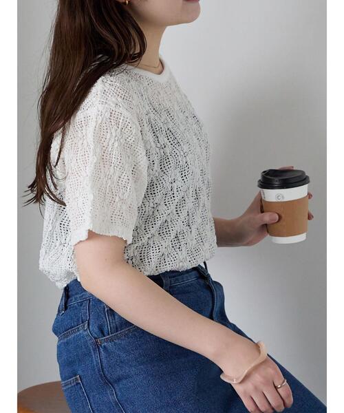 ehka sopo(エヘカソポ)の「花メッシュプルオーバー(Tシャツ/カットソー・レディース・オフホワイト/ブラック/ピンク・F)」の15枚目の写真