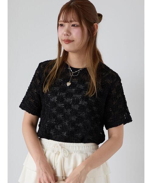 ehka sopo(エヘカソポ)の「花メッシュプルオーバー(Tシャツ/カットソー・レディース・オフホワイト/ブラック/ピンク・F)」の20枚目の写真