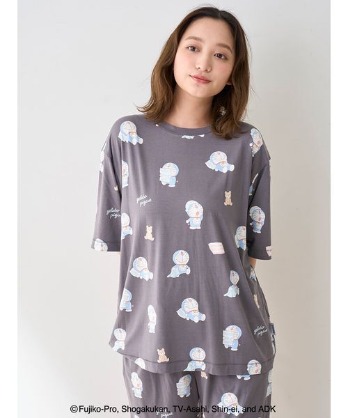 gelato pique（ジェラートピケ）の「【ドラえもん】【ユニセックス】おはようおやすみハーフパンツ（ルームウェア/パジャマ・レディース・オフホワイト/チャコールグレー・S-M/M-L）」の9枚目の写真