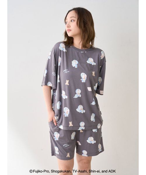 gelato pique（ジェラートピケ）の「【ドラえもん】【ユニセックス】おはようおやすみハーフパンツ（ルームウェア/パジャマ・レディース・オフホワイト/チャコールグレー・S-M/M-L）」の10枚目の写真