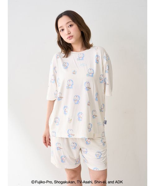 gelato pique（ジェラートピケ）の「【ドラえもん】【ユニセックス】おはようおやすみハーフパンツ（ルームウェア/パジャマ・レディース・オフホワイト/チャコールグレー・S-M/M-L）」の11枚目の写真