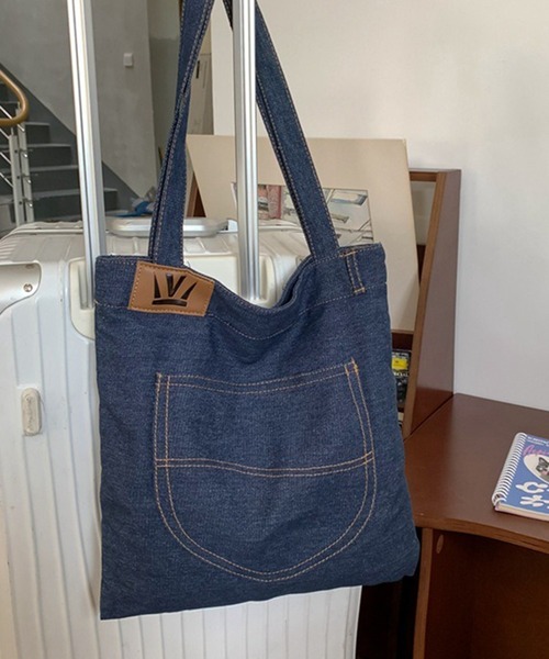 セール】【SETUP7】デニムショルダートート バックポケットデザイン A4