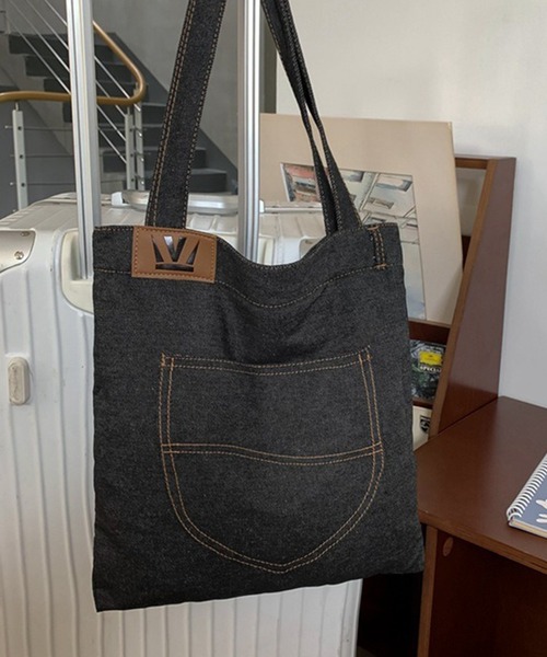 セール】【SETUP7】デニムショルダートート バックポケットデザイン A4