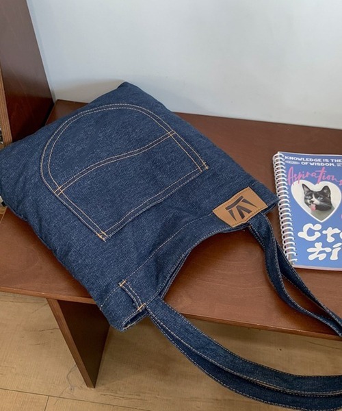 セール】【SETUP7】デニムショルダートート バックポケットデザイン A4