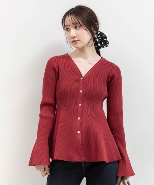 RANDA（ランダ）の「ペプラムニットカーディガン（カーディガン/ボレロ・レディース・レッド/グレー/クリーム・FREE）」の8枚目の写真