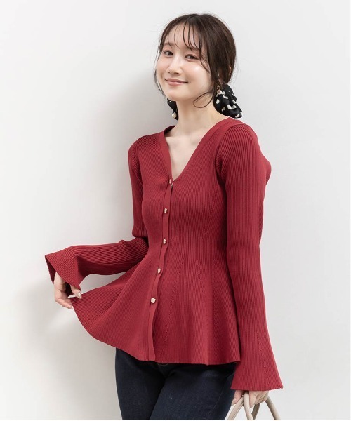 RANDA（ランダ）の「ペプラムニットカーディガン（カーディガン/ボレロ・レディース・レッド/グレー/クリーム・FREE）」の9枚目の写真