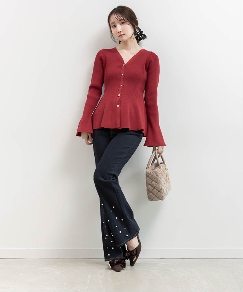 RANDA（ランダ）の「ペプラムニットカーディガン（カーディガン/ボレロ・レディース・レッド/グレー/クリーム・FREE）」の11枚目の写真