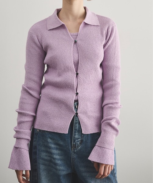 LOSCa（ロスカ）の「襟付きスラブリブニット（ニット/セーター・レディース・チャコールグレー/アイボリー/ボルドー/ラベンダー・FREE）」の3枚目の写真