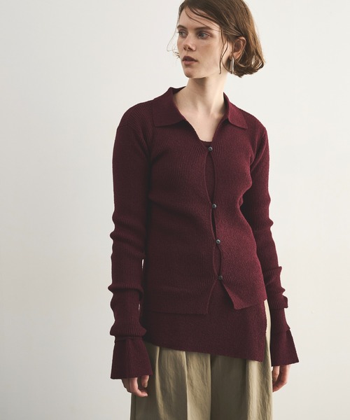 LOSCa（ロスカ）の「襟付きスラブリブニット（ニット/セーター・レディース・チャコールグレー/アイボリー/ボルドー/ラベンダー・FREE）」の10枚目の写真