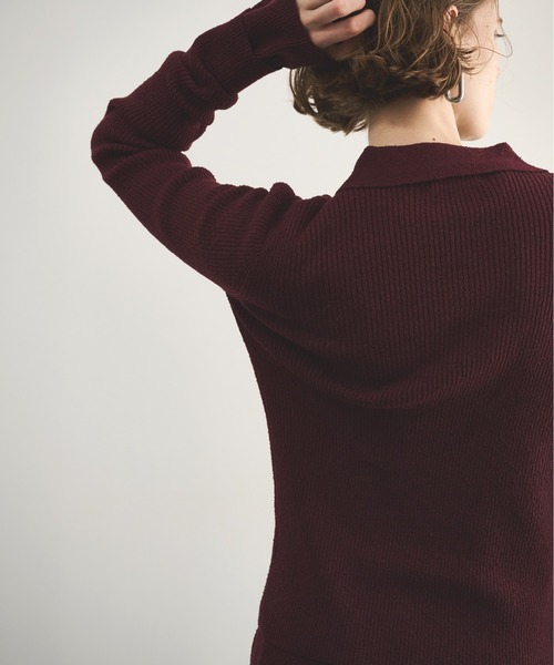 LOSCa（ロスカ）の「襟付きスラブリブニット（ニット/セーター・レディース・チャコールグレー/アイボリー/ボルドー/ラベンダー・FREE）」の12枚目の写真