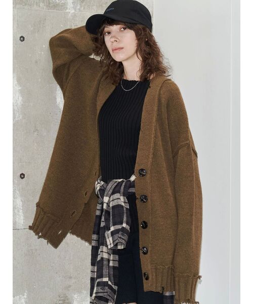 VEQUM（VEQUM）の「【VEQUM】SHETLAND WOOL CLUSH CD（カーディガン/ボレロ・レディース・グレー/ブラウン/ベージュ・FREE）」の5枚目の写真