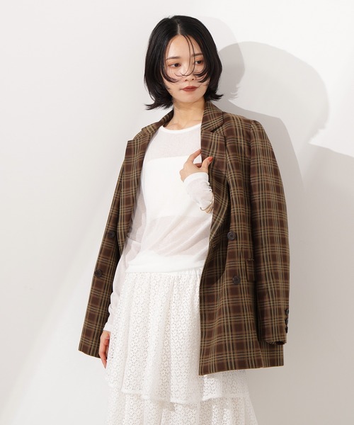 N.（N. Natural Beauty Basic）（エヌエヌナチュラルビューティーベーシック）の「チェックジャケット（テーラードジャケット・レディース・ベージュ系その他/ブラウン・MEDIUM）」の8枚目の写真