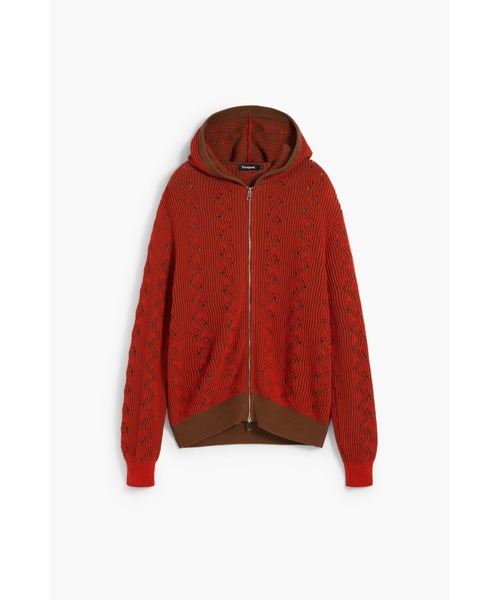 Desigual(デシグアル)の「コントラスト ケーブル編み ジップアップ ニット(ニット/セーター・メンズ・レッド・M/S/L/XL)」の2枚目の写真