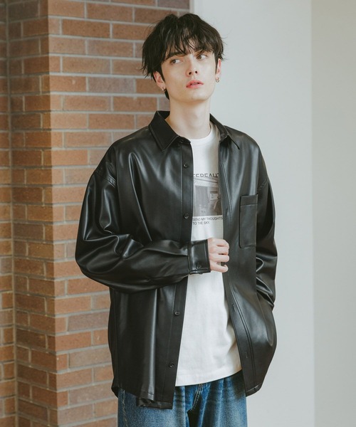 RAGEBLUE(レイジブルー)の「シンセティックレザー/ビッグシャツ(シャツ/ブラウス・メンズ・ブラウン/ブラック・MEDIUM/LARGE)」の6枚目の写真