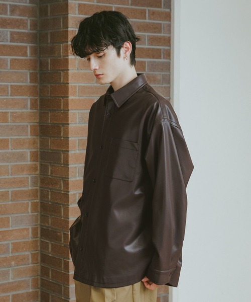 RAGEBLUE(レイジブルー)の「シンセティックレザー/ビッグシャツ(シャツ/ブラウス・メンズ・ブラウン/ブラック・MEDIUM/LARGE)」の12枚目の写真