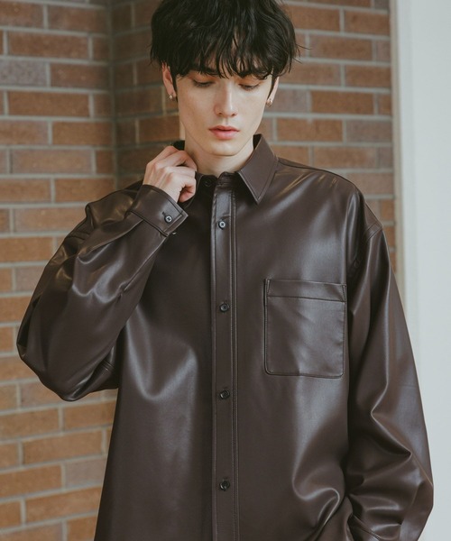 RAGEBLUE(レイジブルー)の「シンセティックレザー/ビッグシャツ(シャツ/ブラウス・メンズ・ブラウン/ブラック・MEDIUM/LARGE)」の14枚目の写真