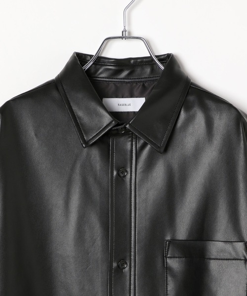 h*y様 TRISECT2 ノーカラーシンセティックレザーシャツ　ブラック シンセティックレザーオーバーシャツ / Synthetic Leather Overshirt