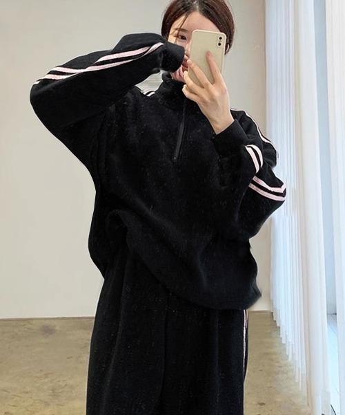 PRIVATE BEACH(プライベートビーチ)の「2点セット 裏起毛スタンドカラートップス&パンツ(スウェット・レディース・ホワイト/ブラック/グレー・FREE)」の2枚目の写真