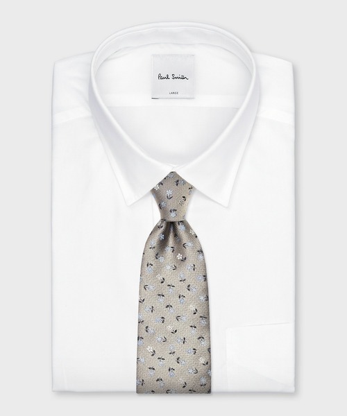 ꧁美品꧂ ポールスミス ネクタイ フローラルタイ 花柄 シルバー 光沢 結婚式 美品꧂ ポールスミス ネクタイ フローラルタイ 花柄 シルバー 光沢 結婚式