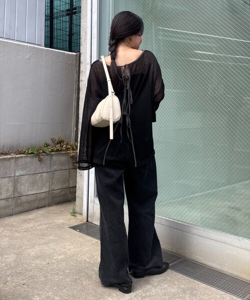 CIAOPANIC TYPY（チャオパニックティピー）の「前後2wayメランジシアーストライプリボンカーデ（Tシャツ/カットソー・レディース・グレー/オフホワイト/ブラック・ONE SIZE）」の18枚目の写真