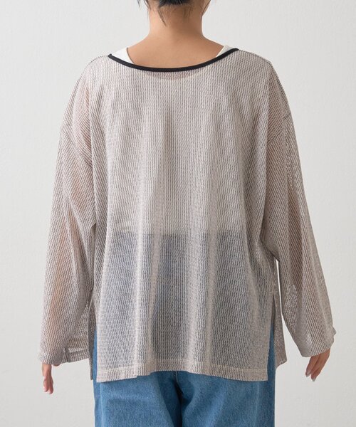 CIAOPANIC TYPY（チャオパニックティピー）の「前後2wayメランジシアーストライプリボンカーデ（Tシャツ/カットソー・レディース・グレー/オフホワイト/ブラック・ONE SIZE）」の4枚目の写真