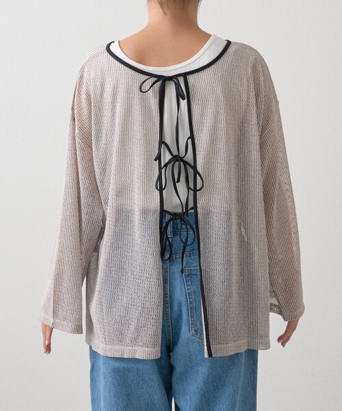 CIAOPANIC TYPY（チャオパニックティピー）の「前後2wayメランジシアーストライプリボンカーデ（Tシャツ/カットソー・レディース・グレー/オフホワイト/ブラック・ONE SIZE）」の6枚目の写真