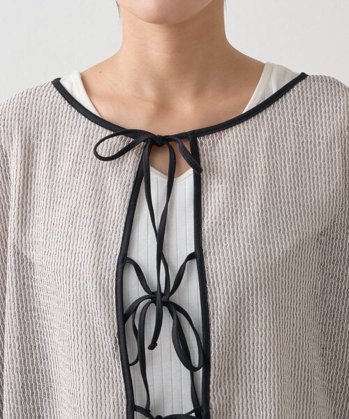 CIAOPANIC TYPY（チャオパニックティピー）の「前後2wayメランジシアーストライプリボンカーデ（Tシャツ/カットソー・レディース・グレー/オフホワイト/ブラック・ONE SIZE）」の7枚目の写真