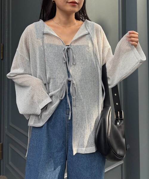 CIAOPANIC TYPY（チャオパニックティピー）の「前後2wayメランジシアーストライプリボンカーデ（Tシャツ/カットソー・レディース・グレー/オフホワイト/ブラック・ONE SIZE）」の12枚目の写真