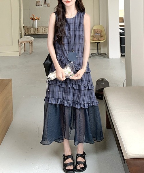 gossip!ロサンゼルス(ゴシップロサンゼルス)の「シアーヘムライン チェックワンピース(ワンピース・レディース・チェック・M/L)」の5枚目の写真