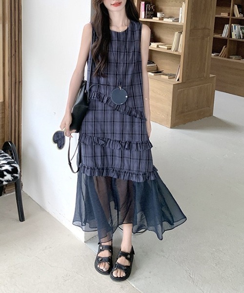 gossip!ロサンゼルス(ゴシップロサンゼルス)の「シアーヘムライン チェックワンピース(ワンピース・レディース・チェック・M/L)」の7枚目の写真
