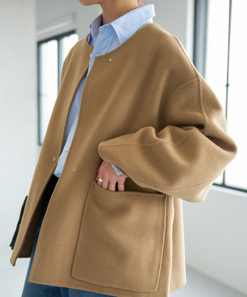 追加》ビーバーストール付きセットコート（ノーカラーコート