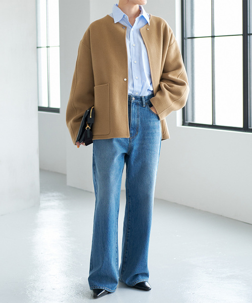 Spick and Span ビーバーストール付きセットコート ノーカラーコート 追加》ビーバーストール付きセットコート（ノーカラーコート）｜Spick