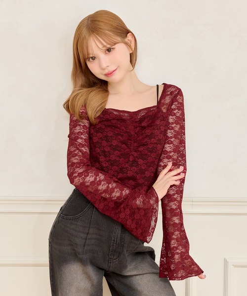 apres jour(アプレジュール)の「フレアスリーブレーストップス(Tシャツ/カットソー・レディース・オフホワイト/ブラック/ボルドー・フリー/X-LARGE)」の3枚目の写真