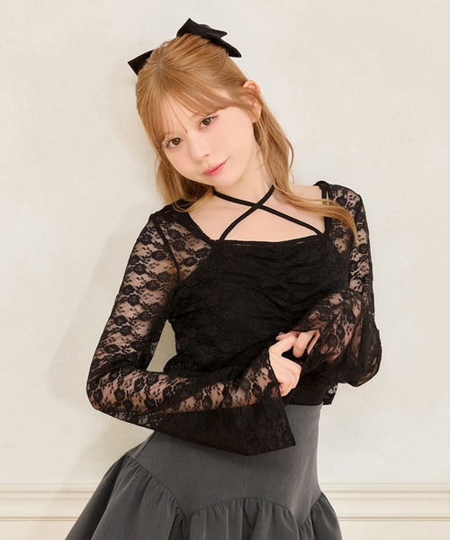 apres jour(アプレジュール)の「フレアスリーブレーストップス(Tシャツ/カットソー・レディース・オフホワイト/ブラック/ボルドー・フリー/X-LARGE)」の2枚目の写真