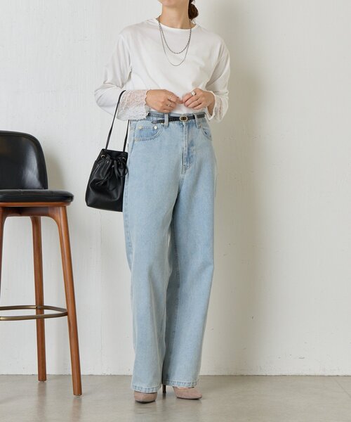 Jena espace merveilleux（ジェナ　エスパスメルヴェイユ）の「【ニットのインナーにも◎】袖口レースカットソー（Tシャツ/カットソー・レディース・オフホワイト/ブラック・FREE）」の6枚目の写真