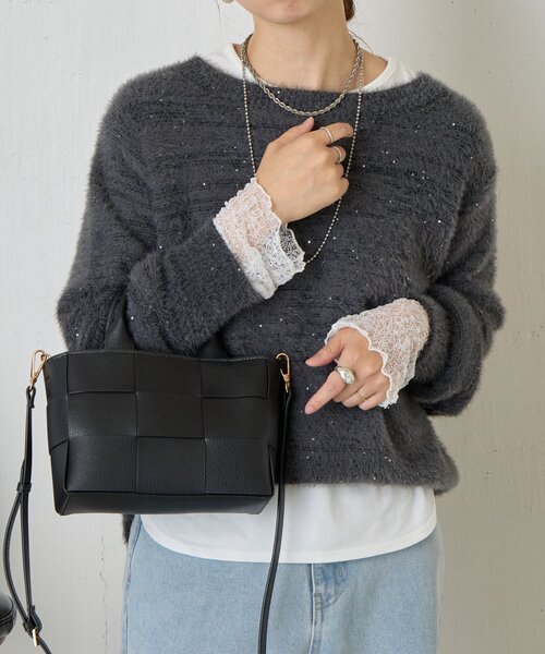 Jena espace merveilleux（ジェナ　エスパスメルヴェイユ）の「【ニットのインナーにも◎】袖口レースカットソー（Tシャツ/カットソー・レディース・オフホワイト/ブラック・FREE）」の13枚目の写真